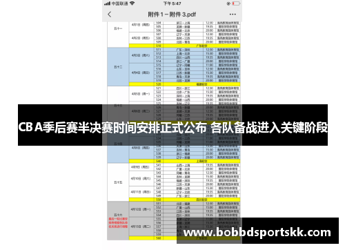 CBA季后赛半决赛时间安排正式公布 各队备战进入关键阶段